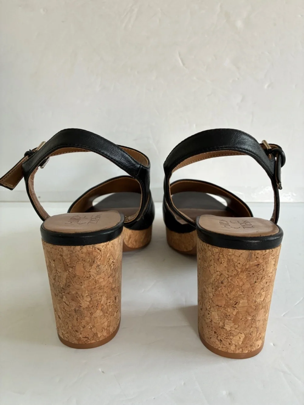 NATURALIZER $110 Women Black Lilly Cork Block Heel Platform Sandals Ankle Strap - Picture 8 of 9